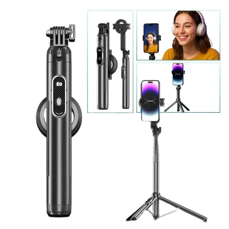 1.54m Magnetic Selfie Stick Tripod Stand Phone Holder Bluetooth Remote Control Rechargeable 360° Rotation Live Streaming