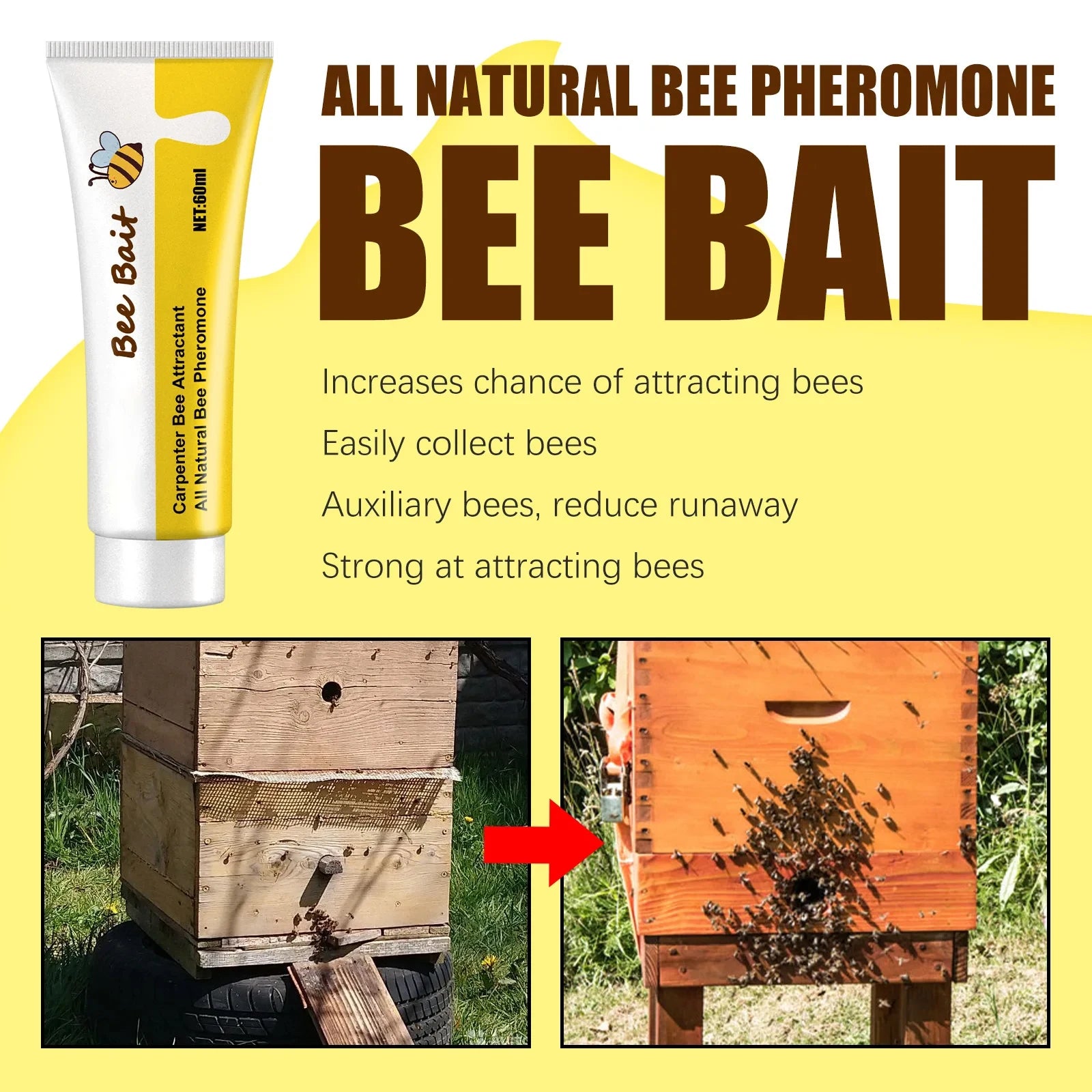 Outdoor Beekeeping Bee Attractant Bait - Easy Catching Bee Queen Pheromone Lure Swarm Commander for Honey Hive Attraction