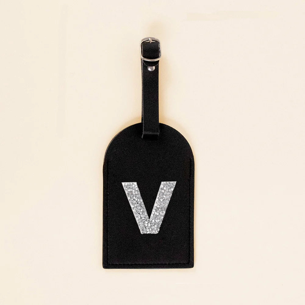 Initial Rhinestone A-Z Monogram PU Leather Luggage Tags for Suitcase Travel Accessorie Baggage Handbag Tags Bag Label Tag Gifts