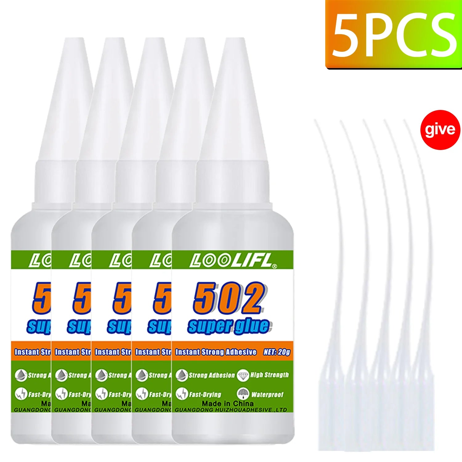 1-7PCSLOOLIFL 502 Super Glue Instant Quick-drying Cyanoacrylate Adhesive Leather Rubber Glass Metal Strong Bond Liquid Glue Tool