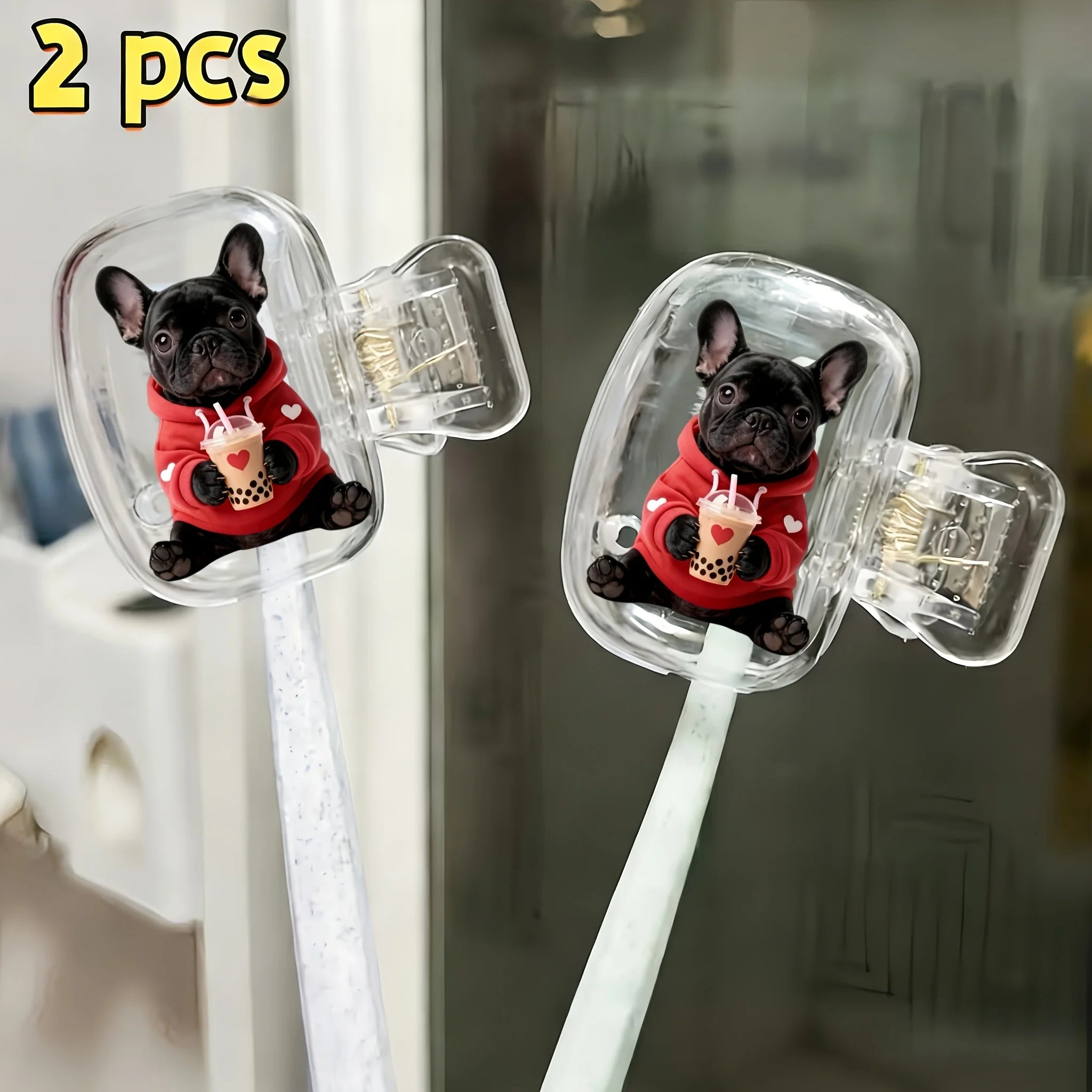 2pcs French Bulldog Portable Dustproof Odorless Toothbrush Case Ventilation Holes to Keep The Brush Heads Clean And Dry Gift