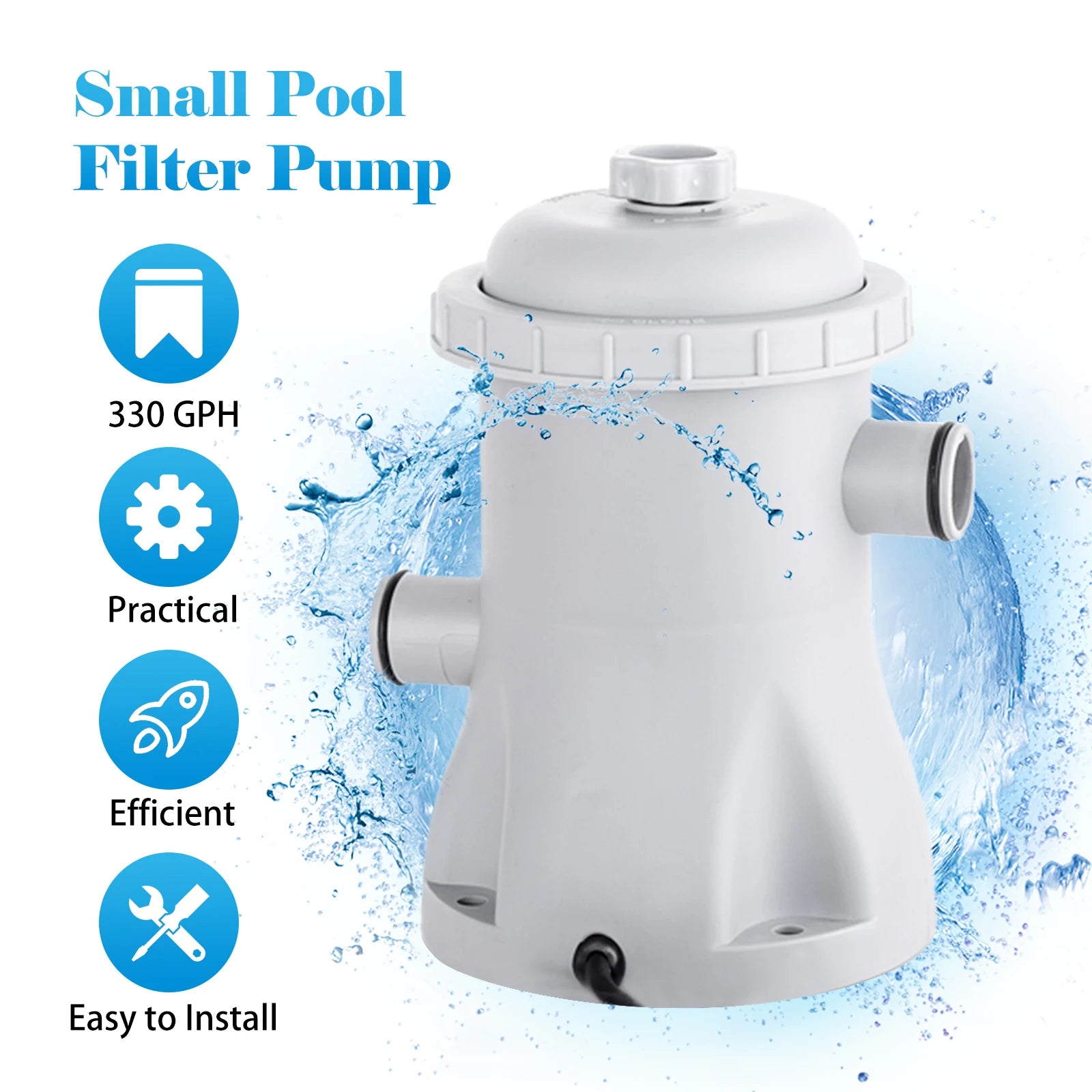 Pool Filter Pump 330 GPH Paddling Pool Electric Water Pump With 2 Pool Filter Cartridge Pool Pumps Ground Small Pool Filter Pump