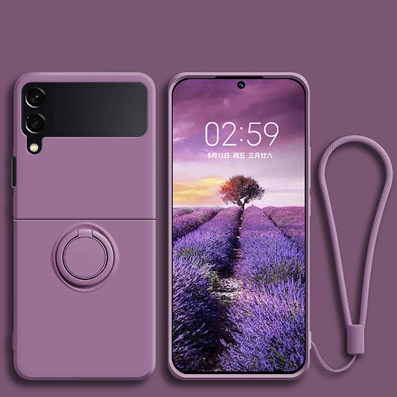 Hot Sales Skin Feel Liquid Silicone Flip Case for Samsung Galaxy Z Flip 7 FE 6 5 4 3 Anti-Drop Ring Holder Magnetic Bracket Case