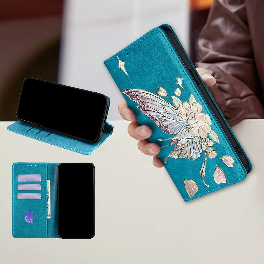 Painted Magnetic Flip Leather Wallet Case For Samsung Galaxy S26 Ultra S25 FE Galaxy S24 S23 S22 S25 Edge S26 Plus Cover Funda