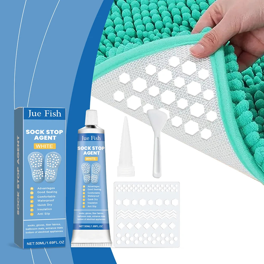 Anti Slip Sock Glue with Scraper and Template Sock Stop Glue Sock Stop Non Slip Adhesive for Anti-Slip Socks Bathroom Mats