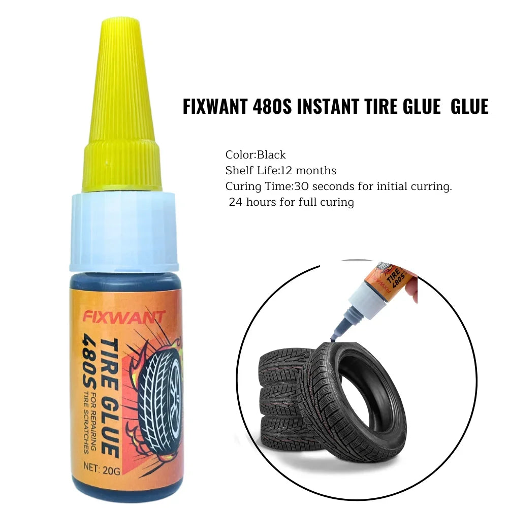 FIXWANT 480S Black Auto Tire Repair Glue Sealer Super Caulk Car Rubber Outer Tire Wall Cracks Lateral Fix 20g