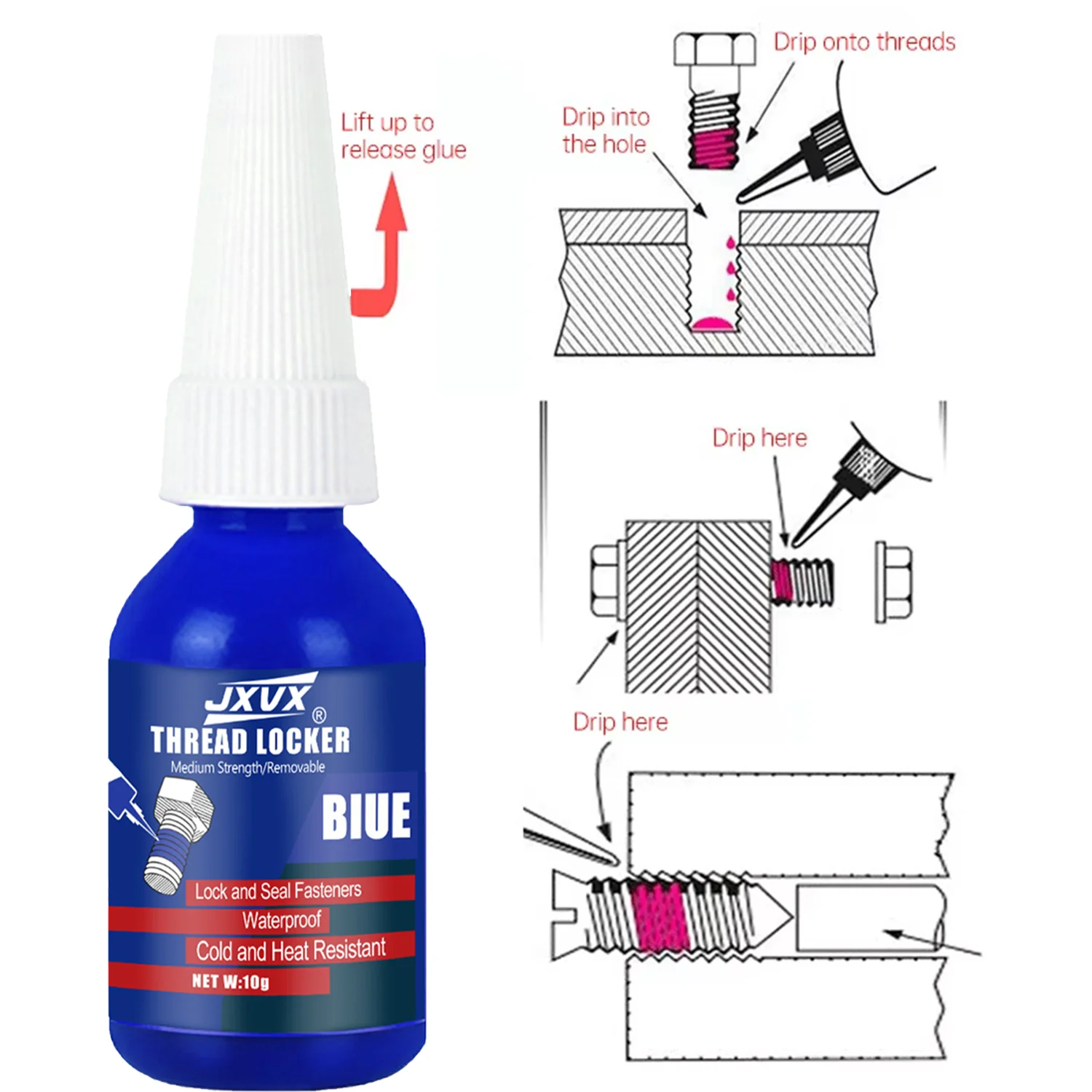 lock tight Thread Blue Thread Locking Agent, Medium Strength Blue Anaerobic Adhesive for Fixing Screws and Nuts, Anti-Loosening, Anti-Corrosion, Oil Resistant, Loctite Removable Loosening/Corrosion.