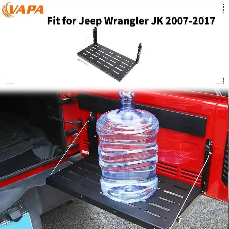 Car Tailgate Table Rear Foldable Cargo Shelf Aluminum Alloy Storage Shelf for Jeep Wrangler JK 2007-2017 Black