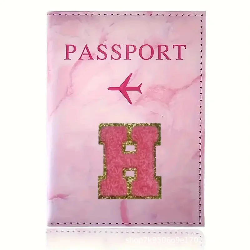 Pink PU Leather Passport Holder with Embroidery Label, Ticket & ID Credit Card Holder Cover, Travel Accessories