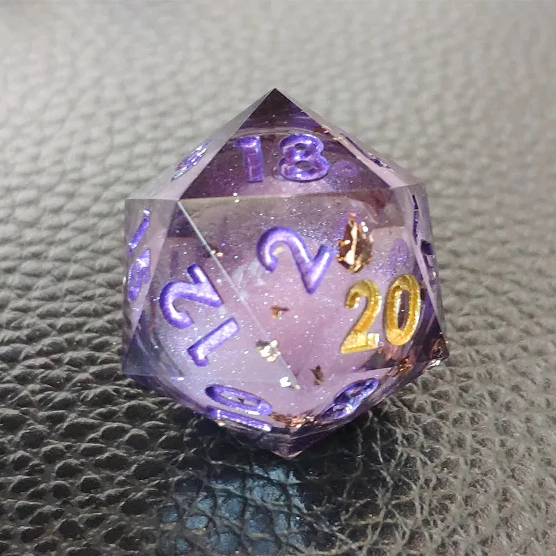 MINI PLANET Gold Sand Liquid Core Dice D&D Set Handmade Polyhedral Resin Dice With Sharp Edge For TRPG DND D6 D20 Dice Games