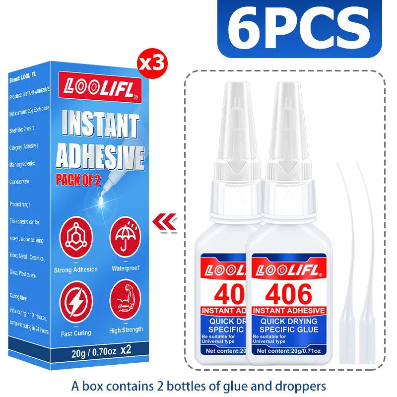 406 Super Glue, Fast-Drying Cyanoacrylate Super Glue and Universal Quick Repair of All Kinds of Glass Are Safe and Harmless.
