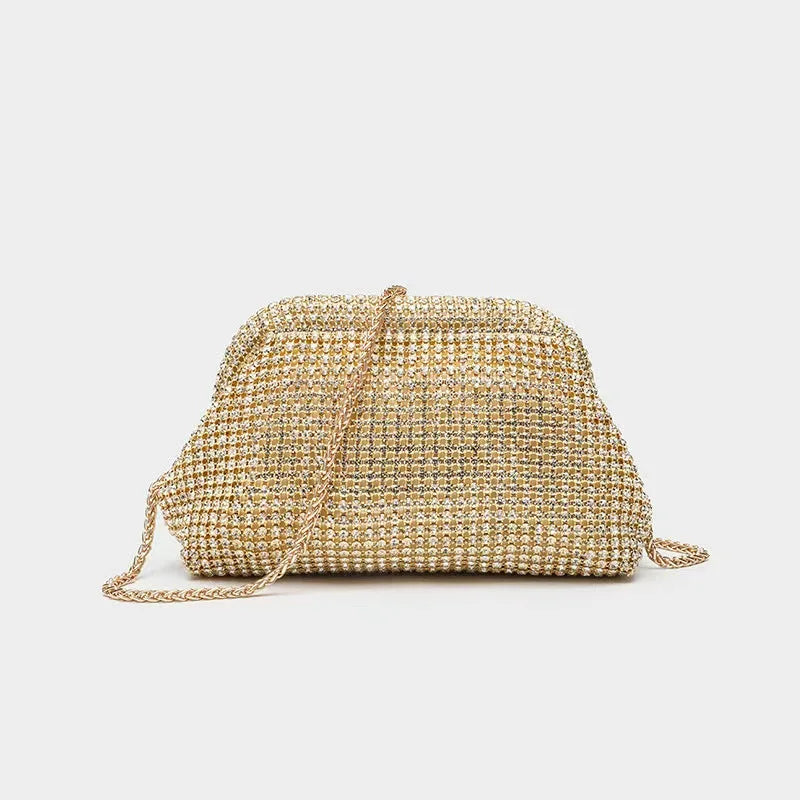 Luxury Shiny Rhinestones Handmade Evening Clutch Bags New Cloud Folds Purses and Handbags Wedding Party Chains Crossbody Bags