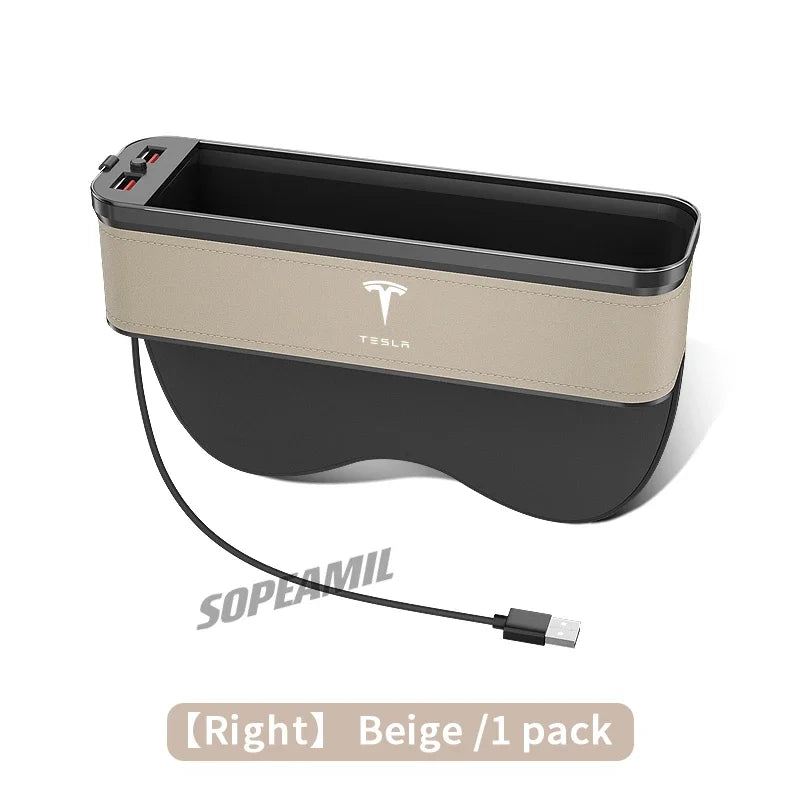 Car USB Charging Multifunction Crevice Storage Box Seat Gap Box For Tesla Cybertruck Roadster Model 3 Model Y Model S Model X