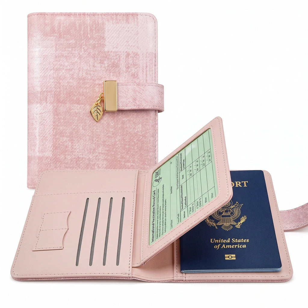 Pomelo Best Pink Plaid RFID Blocking Passport Cover Multi Card Slot Travel Wallet for Women