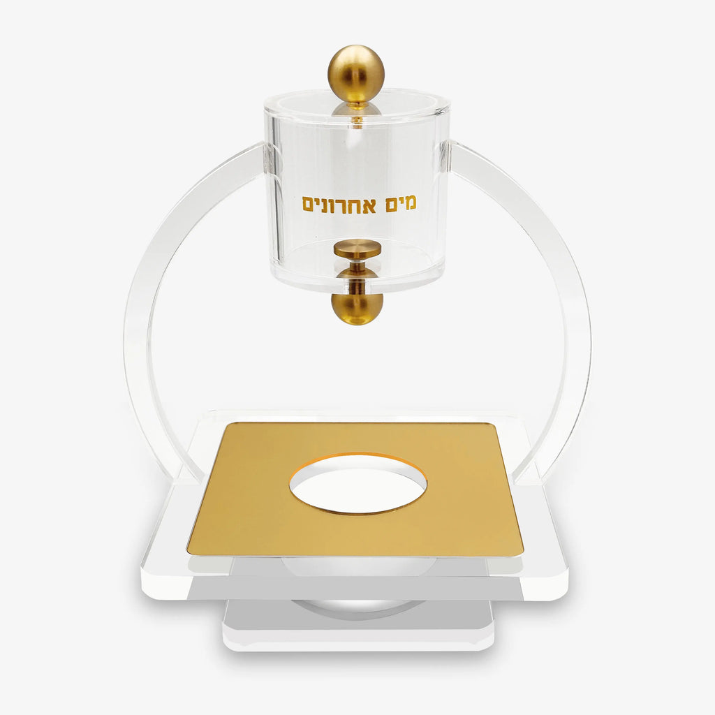 Judaica Acrylic Mayim Achronim Set with Gold Logo Holiday Gift Present Festival Desktop Jewish Lucite Mayim Achronim Set