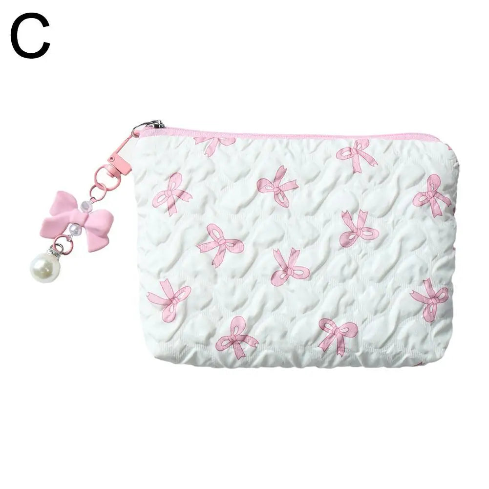 1pc Color Bow Canvas Large Capacity Lipstick Air Cushion Storage Bags Women's Makeup Bag Commuter Handbag Travel Toiletry Bags