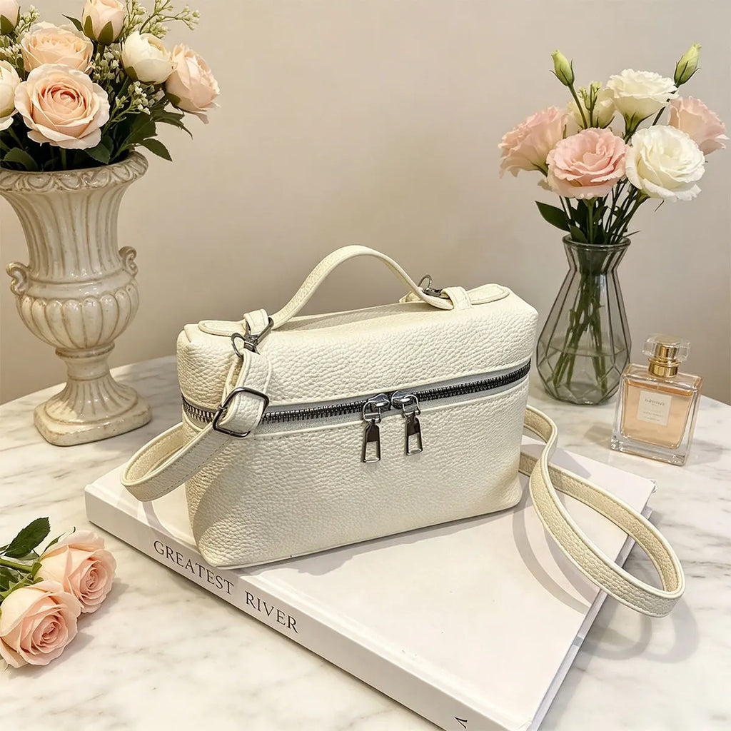 Simple and Luxurious Solid Color Box Bag Litchi Pattern Soft Hand-held Diagonal Cross Bag Daily Commuting Versatile Square Bag