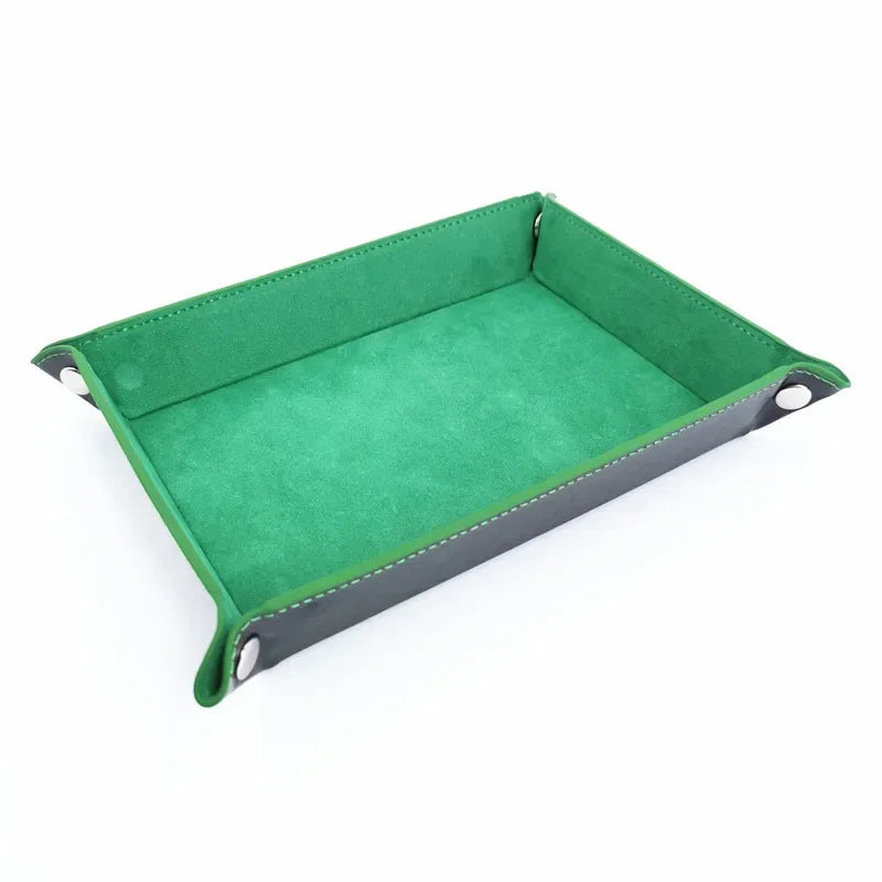 Foldable Dice Tray PU Leather Flannel Game Dice Plate Four Corners Folded Tray Home Desktop Decoration Box Coin Key Storage Tray