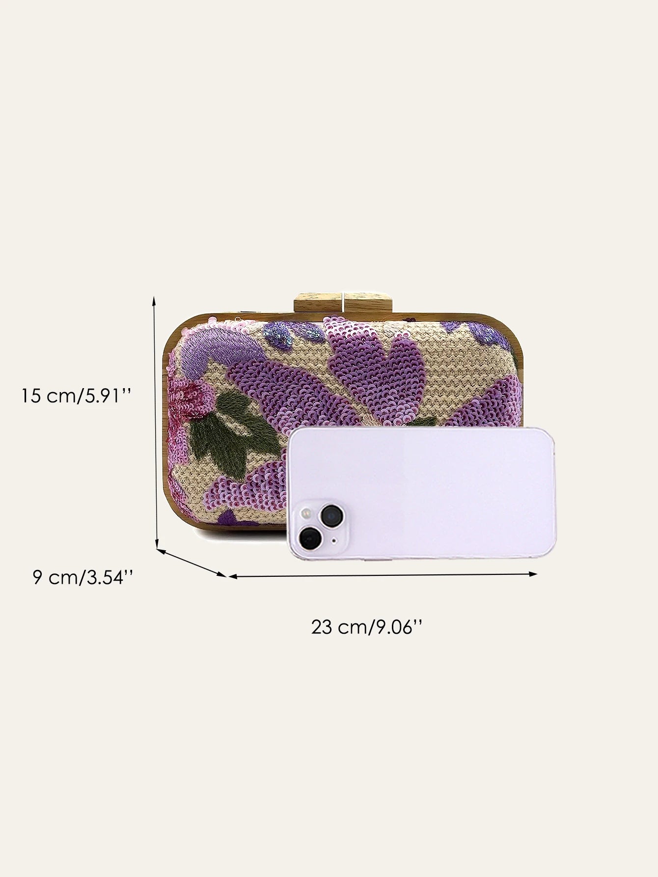 Women's Fashion Wood Kiss Lock Straw Woven Handbag Random Floral Pattern Sequined Embroidery Clutch Bag Long Chain Purse Travel