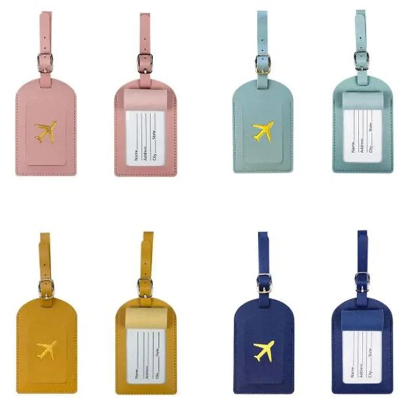 Men Women PU Leather Cute Luggage Tag Suitcase Address Label Baggage Boarding Bag Tag Name ID Address Holder Travel Accessories
