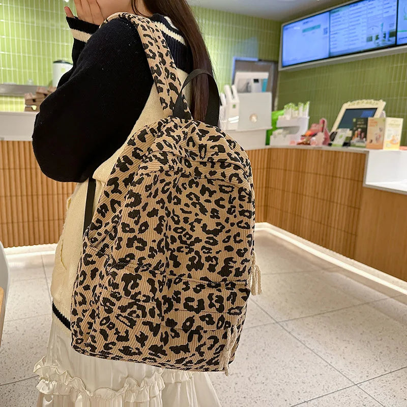 Casual Commuter Travel Leopard Print Women's Backpacks Large Capaci Lightweight School Bag Leisure College Student Backpack