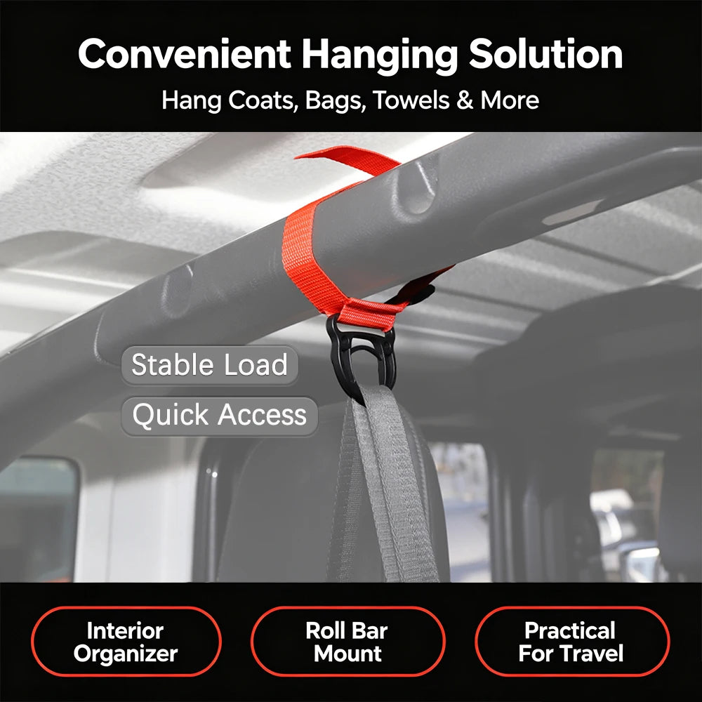 Roll Bar Hang Strap Coat Hook Kit for Jeep Wrangler Unlimited CJ YJ TJ JK JKU JL JLU 4XE JT Clothes Hanger Car Accessories