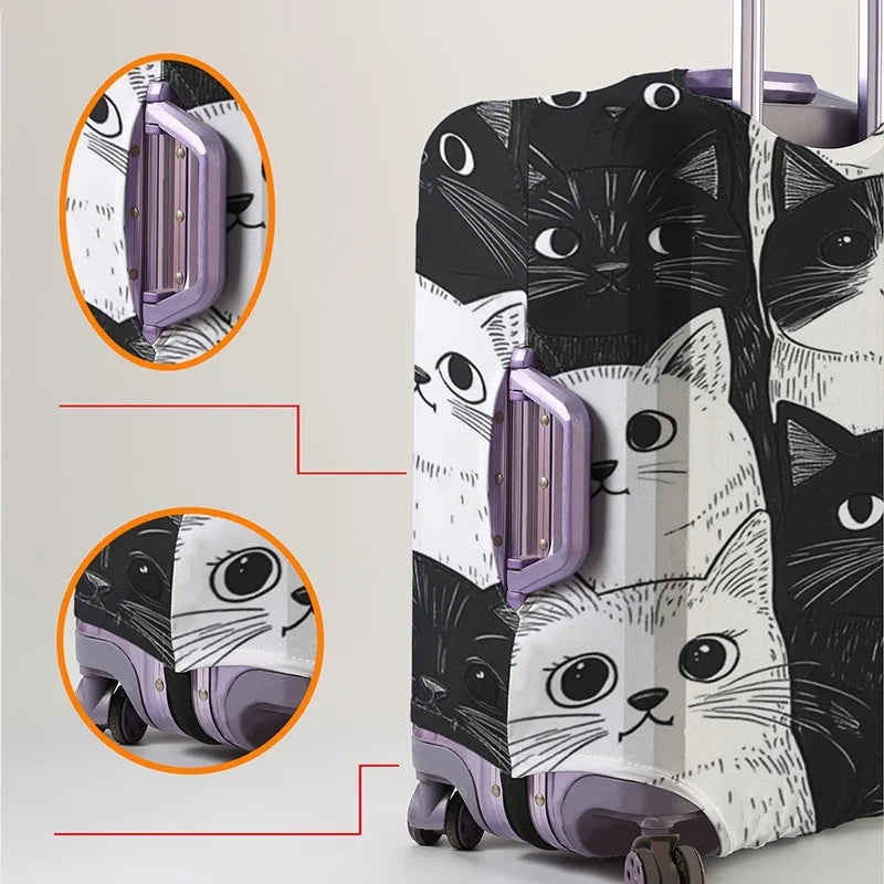 Black and white cat dense pattern luggage protection cover, suitable for 18-32 inch luggage covers, luggage handle gloves, trave