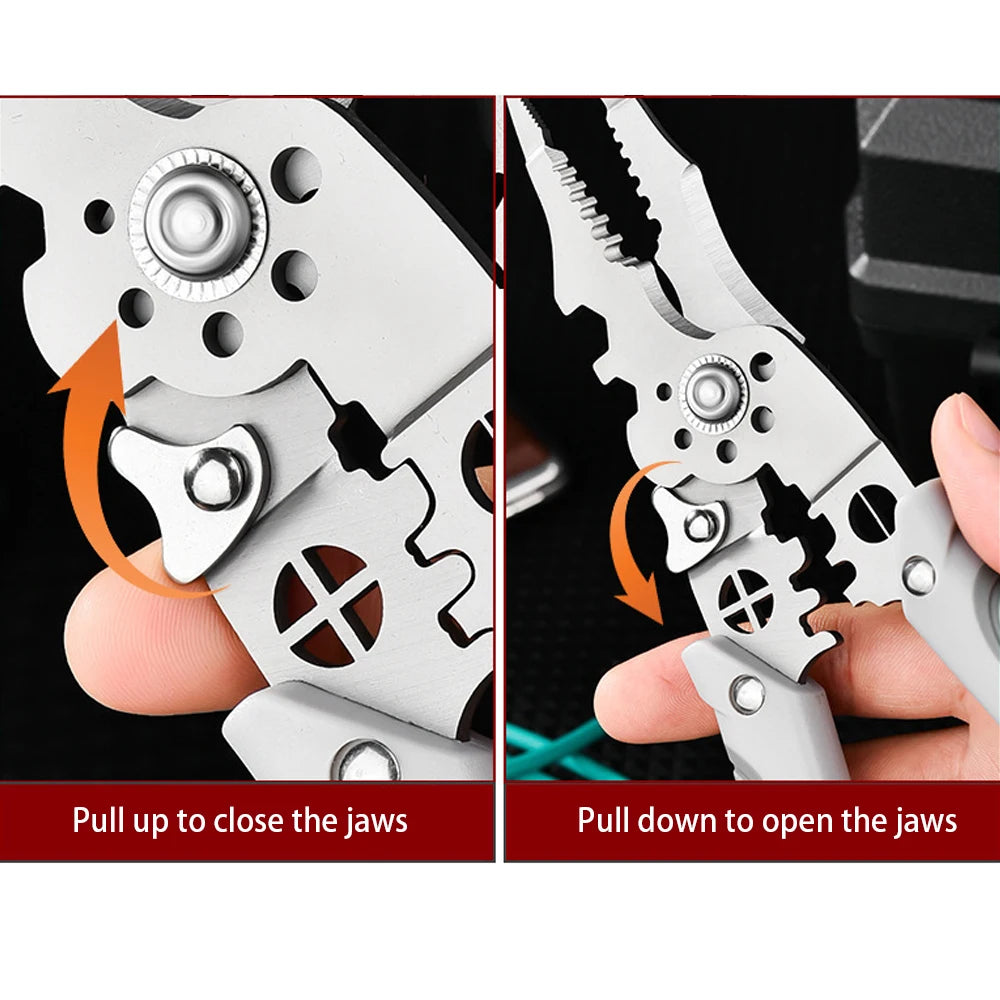 Pintudy 21 in 1 Wire Stripping Pliers Bent Non Slip Handle Electrician Hand Tools Multitool Adjustable Automatic Stripper Tool