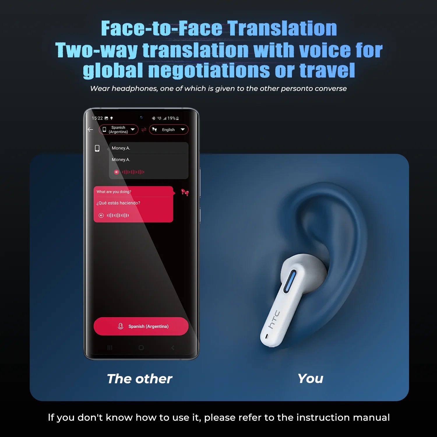 Auriculares Traductor DeIdioma 2026 HTC NE49 Translator Headphones AI Real-Time Translation BT6.0 TWS Gaming HiFi Bass IPX5