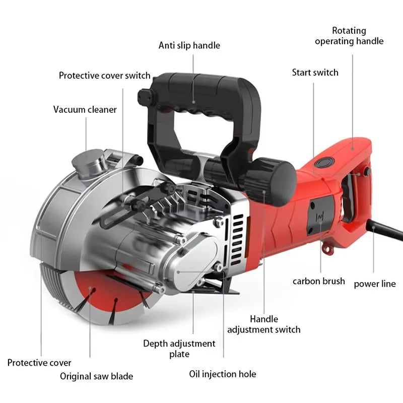 Electric Wall Grooving Machine 5800W Brick Groove Cutting Machine Steel Concrete Automatic Cutting Machine