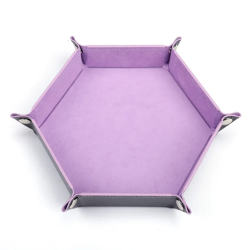 18Colors Foldable Dice Tray PU Leather Flannel Hexagonal Dice Rolling Plate Table Game Office Sundries Key Portable Storage Box