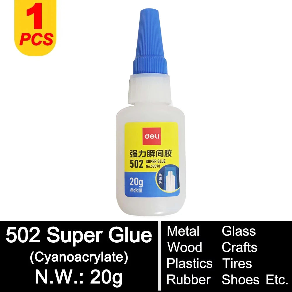 Deli 502 Professional Super Glue Cyanoacrylate – Fast Instant Adhesive for Hardware Metal Wood Cars Craft Hobby Seconds Bond