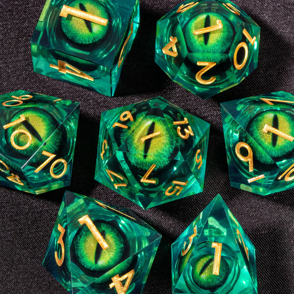 DND Liquid Core Dice Set D&D, Sharp Edge Resin Dungeon and Dragon Dice, Role Playing RPG D and D Dice D20 D12 D10 D8 D6 D4