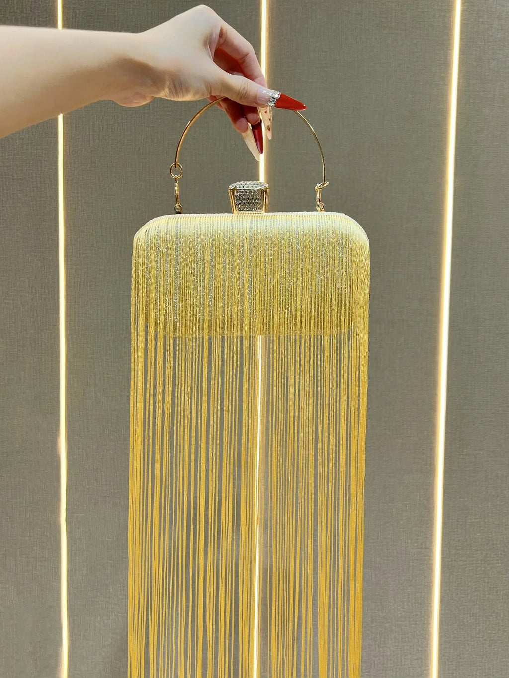 New Unique Sparkly Evening Bag with Long Tassels, Women Multi-purpose Handheld Shoulder Crossbody Purse for Formal Wedding Party