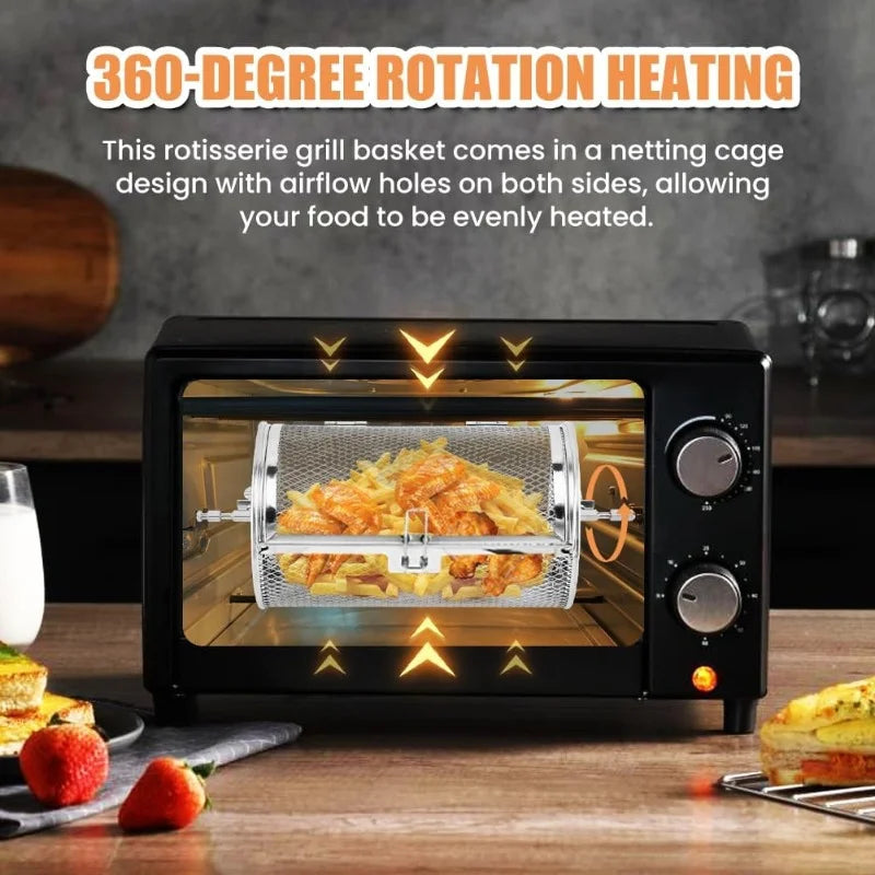 Food Stainless Steel Rotary Baking Cage Rotisserie Basket Oven Round Rack Basket Non-Stick Washable Grill Roaster Kitchen Tools