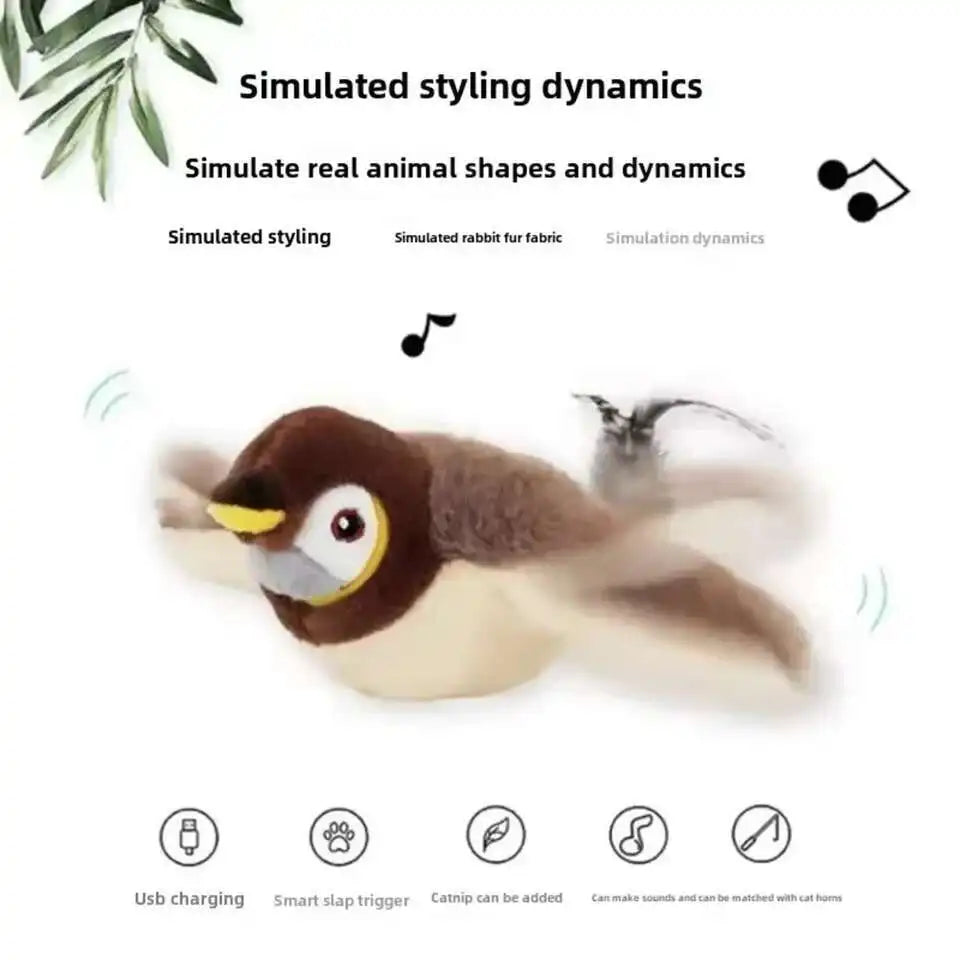 Flying Bird Cat Toy Interactive Cat Toys Rechargeable Chirping Flapping Bird(no Flying) Can Add Catnip Touch Activated Plush Toy