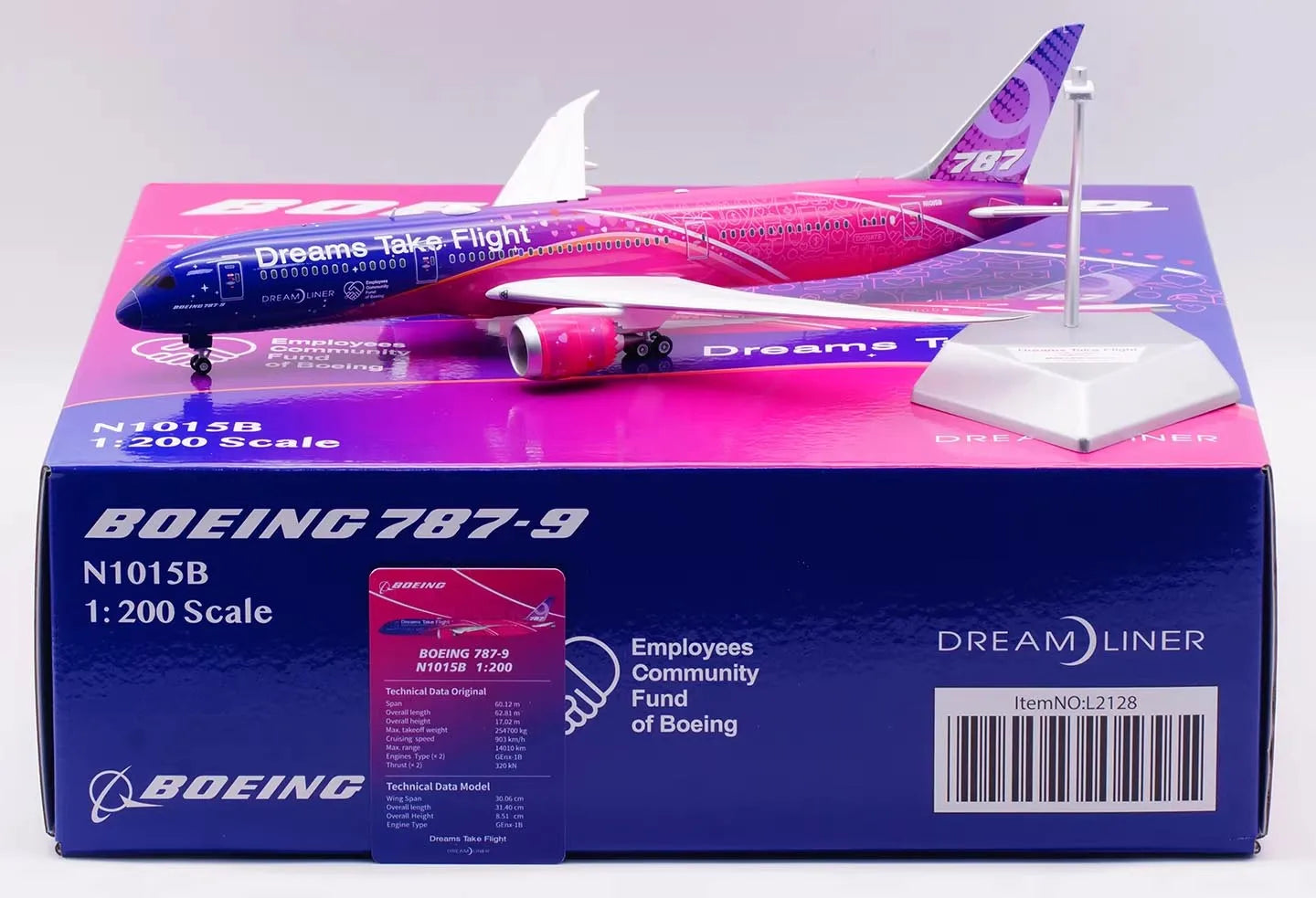 L2128 Alloy Collectible Plane Gift SQ Wings 1:200 Boeing Company B787-9 "House Color" Diecast Aircraft Jet Model N1015B