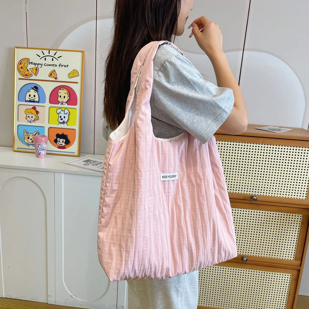 Summer Large Capacity Casual Handbag Women's Shoulder Bag Simple Match All Occasions Student Commuting Tote Bag Soft Nylon
