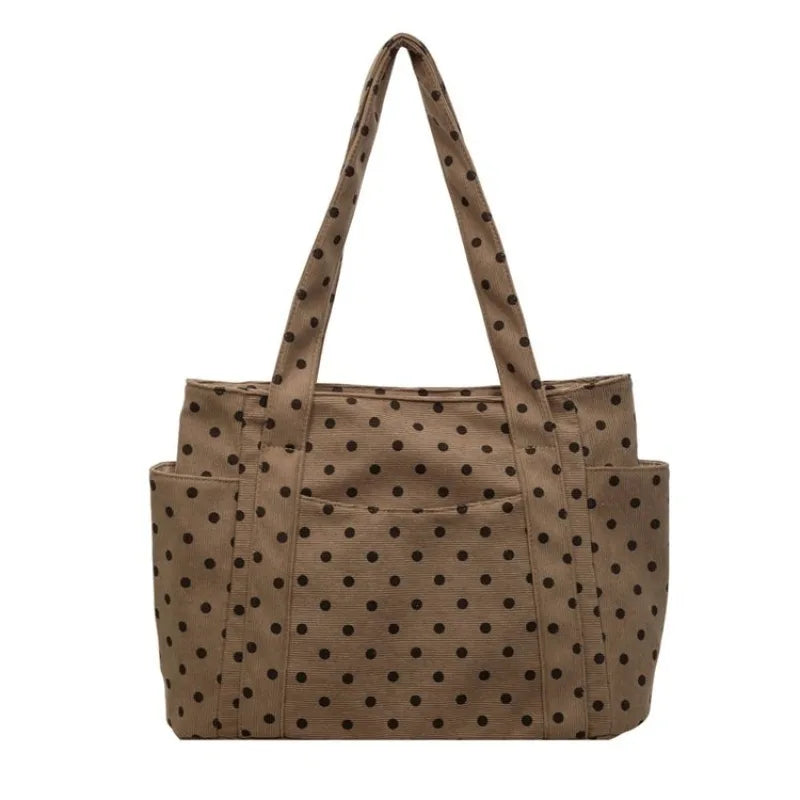 CEEKAY Small Dot Soft Canvas Hobo Bag Rectangular Open Top Multi Compartment Lightweight Ladies Casual Daily Hand Tote Purse