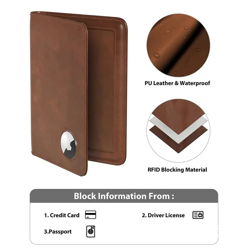 ABRT-Passport Holder With RFID Blocking For Airtag, Slim PU Leather Passport Wallet Cover Case, Anti-Lost Travel Accessories