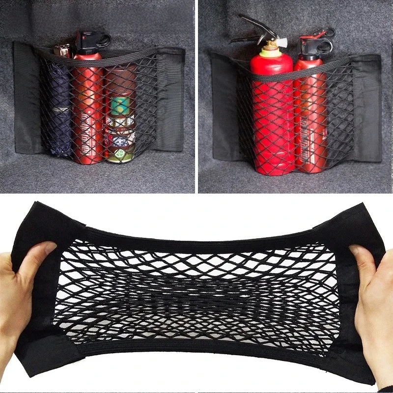Car Trunk Mesh Organizer Car Tail Storage Net Seat Back Pocket Universal Trunk Bag Auto Magic Tape Network Interior Accessories