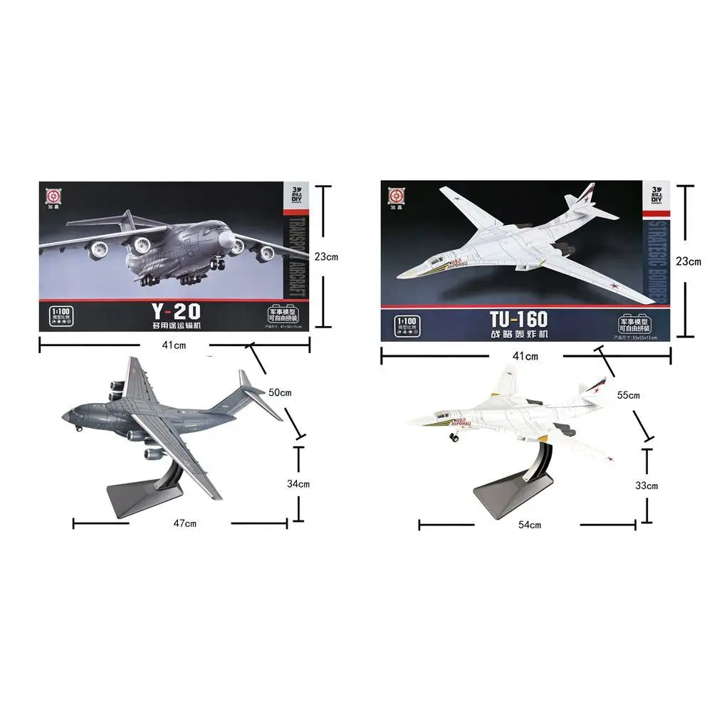 1:100 Scale Transport Aircraft Model TU-160 Detailed Design Bomber Model Y-20 Attack Aircraft Building Blocks Set Boys Gifts
