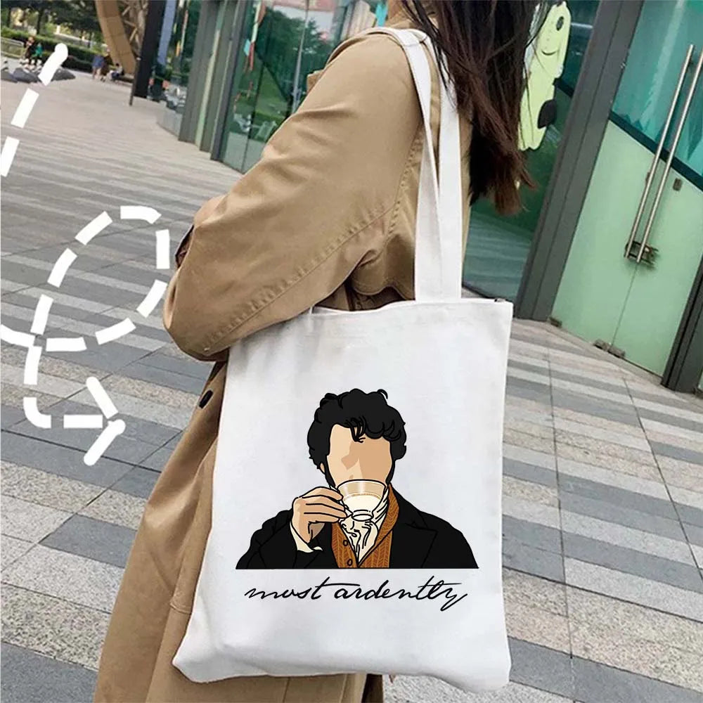 More Pride Less Prejudice Jane Austen Pride Prejudice Elizabeth Darcy Book Bennet Cartoon Shopper Canvas Tote Bag Cotton Handbag