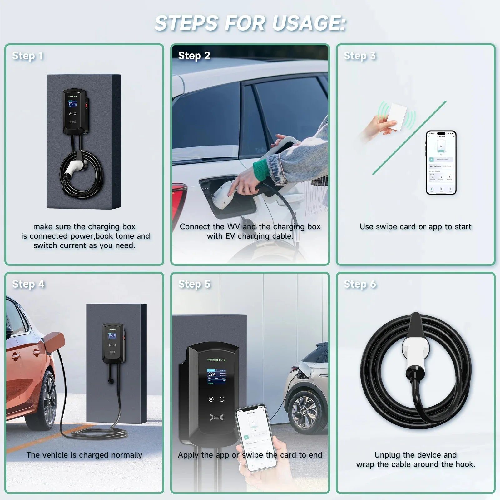 AFEEV 11KW EV Charging Station CEE Plug Type2 32A 3Phase Wall Mounted Charger WiFi Bluetooth APP Control Fast Charge Charger