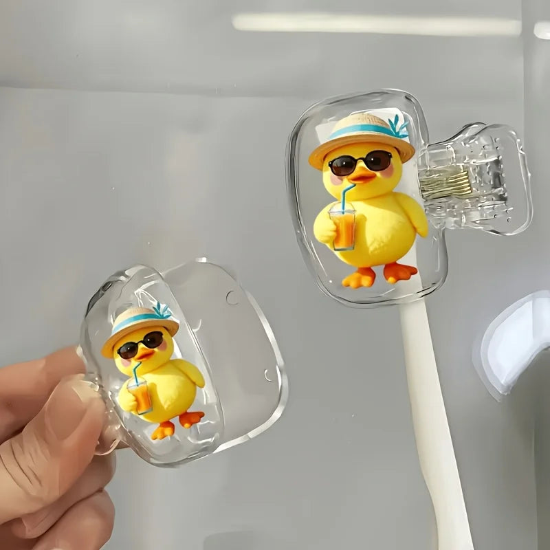 Yellow Duck Drinking Beverage 2pcs Toothbrush Holders with Protective Covers Suitable for Home Travel Use Storage Clip Essential