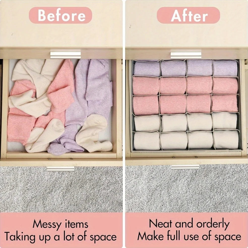 1PC Fabric underwear and socks storage box, 24 compartments, large capacity for home use