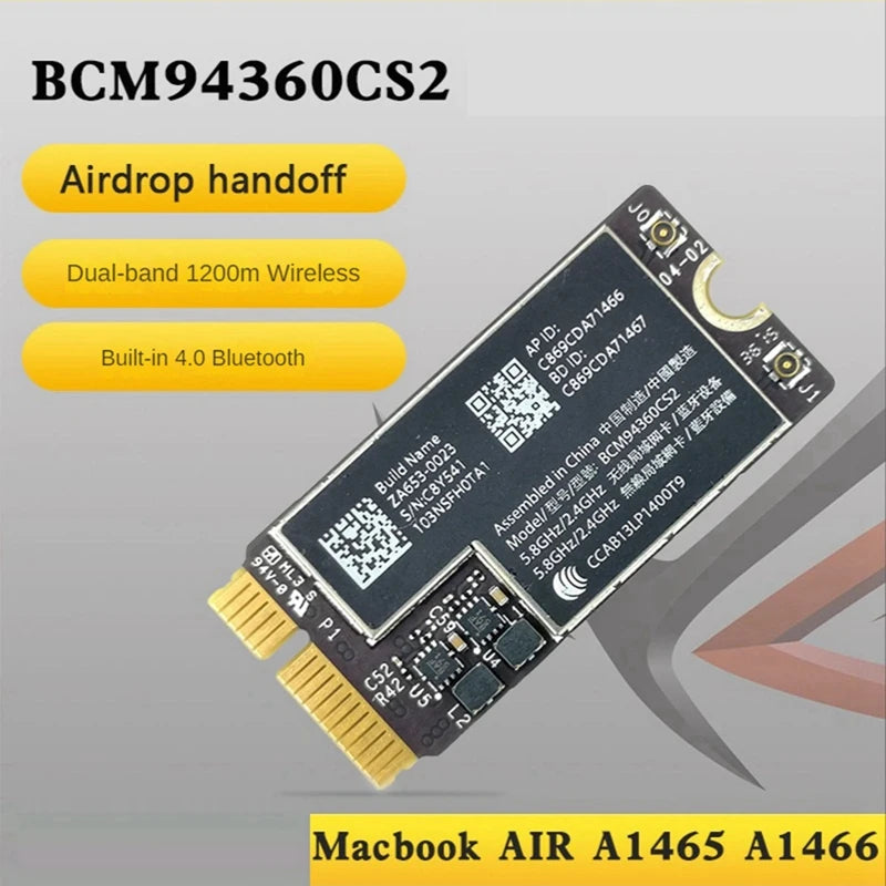 BCM94360CS2 Dual Band Wifi Card + NGFF M.2 Key A/E Adapter Card WIFI BT 4.0 802.11Ac Card for 11Inch A1465 13Inch A1466-A73M