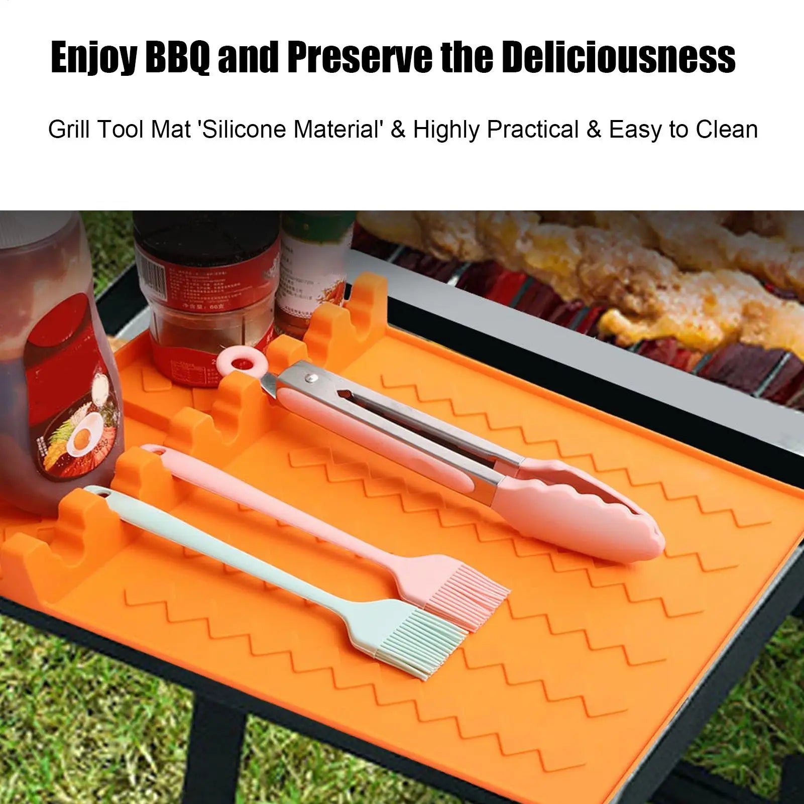Silicone Grill Mat Heat Resistant Pad Side Shelf Spatula Holder for Kitchen Countertop Grilling Cooking BBQ Outdoor