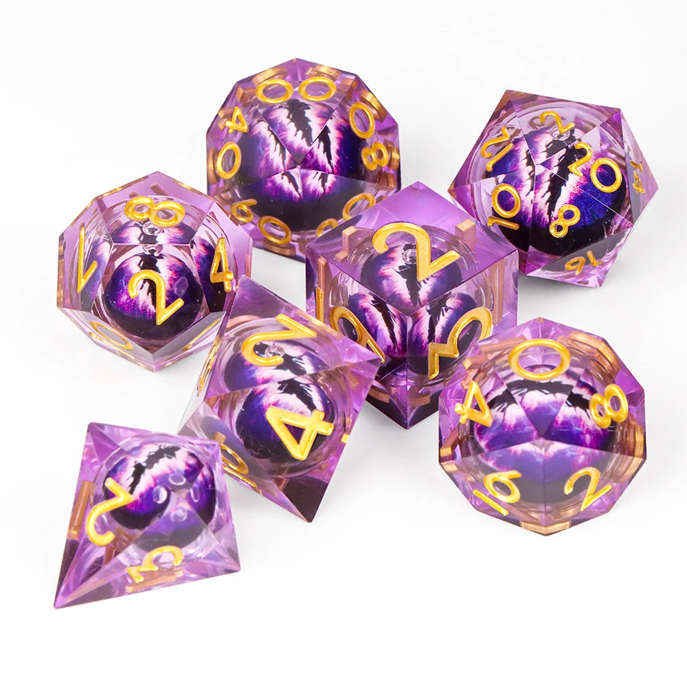 Dragon Eye Dice Set with Full Liquid Core & Sharp Edge | for D&D, Pathfinder RPG | Metallic Resin Dungeon Master Dice | for Gift
