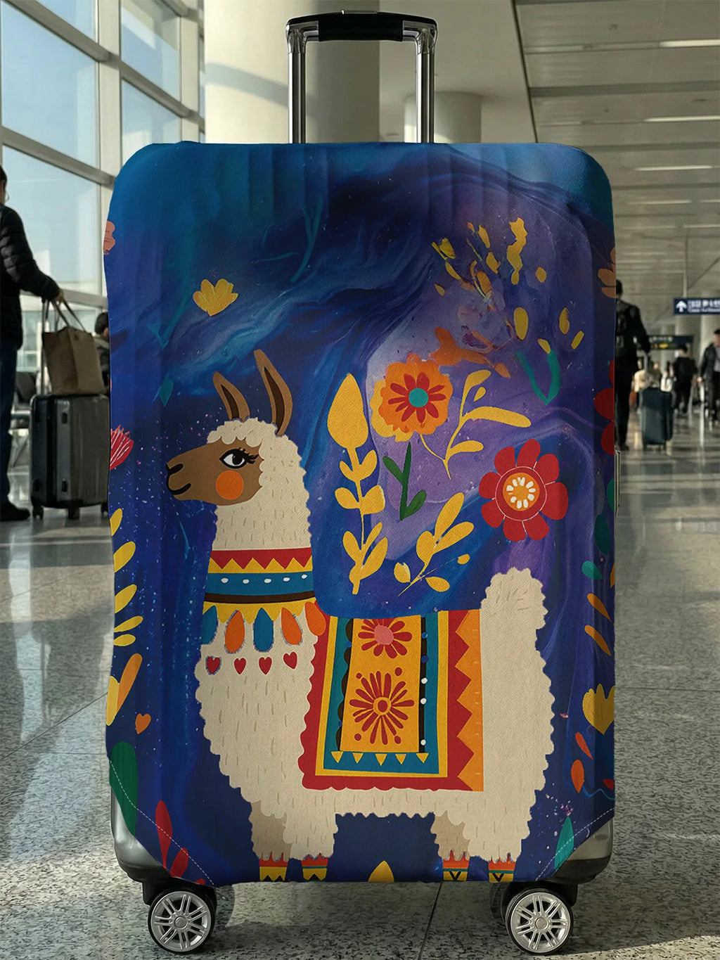 Blue Base Mexican Style Llama Flower Luggage Cover, Suitable for 18-32 Inch Luggage Cover, Luggage Handle Glove, Travel Accessor